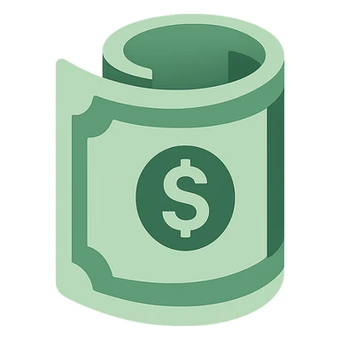 a single rolled US dollar bill, simple flat icon style, no background sticker