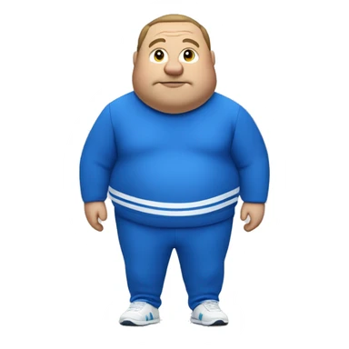 fat man in blue sweatsuit with white stripe using apple vision pro sticker