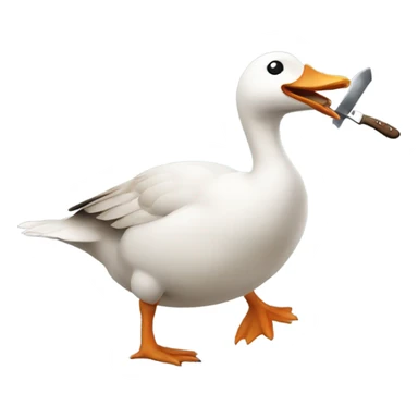 Goose holding knife in its mouth and running sticker