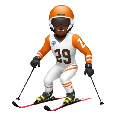 White skinned Skier skiing wearing a browns football Jersey sticker
