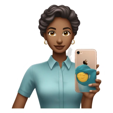 Uma mulher de olhos cor de meu morena e com iPhone 11 na mão trabalhando de social media  sticker