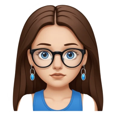 White girl with long brown hair, part going more to the RIGHT side, BLUE eyes, wearing BLACK plastic frame glasses. SEPTUM nose piercing hoop (at bottom of nose) AND stud nose piercing on right side of nose. Wearing BLACK tank top. Wearing big hoop earrings. NOOO necklace! sticker
