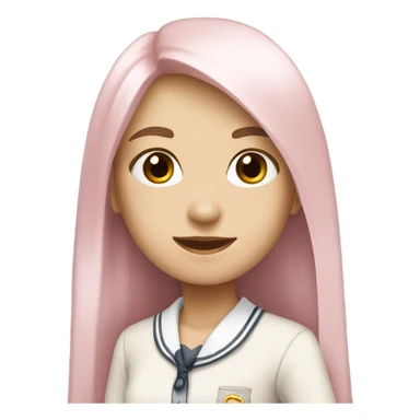 a girl with fair skin, soft pink and white school uniform, long straight hair sticker