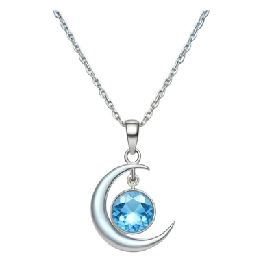 Silvery silver moon necklace with a light-blue crystal hanging attached necklace   sticker