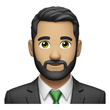 Finance guy, short black hair, green eyes, suit, beard like 3 days, white skin. crewcut sticker
