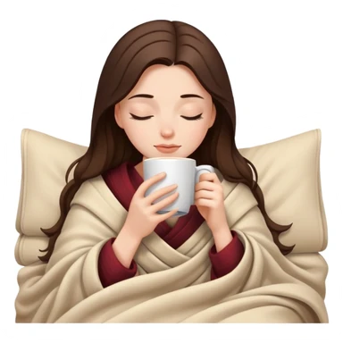 White girl brunette inside a blanket sipping coffee eyes closed sticker