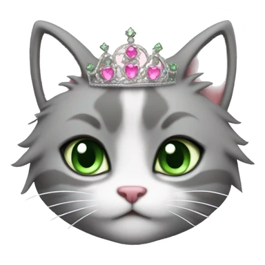 fluffy cat with green eyes in a princess dress and a pink tiara sticker