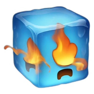 an ice cube on fire with dog ears sticker