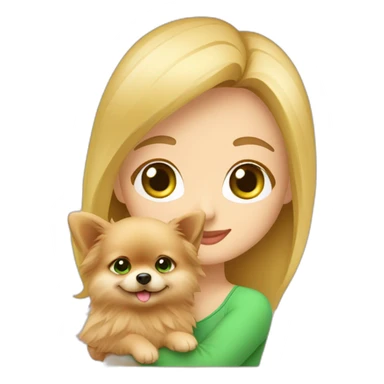 light-haired-girl-with-green-eyes,-hugs-her-pomeranian-dog,-red Download emoji sticker