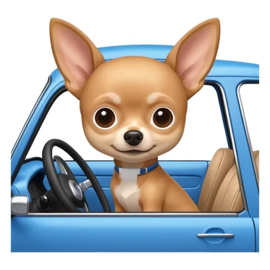 Cute spider driving a blue car. A chihuahua sits in the passenger seat.  sticker