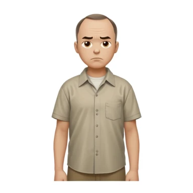 Carl from Sling Blade, serious expression, recognizable features, chin sticking out, slouching posture, no glasses, shirt with collar,  side view,show his entire body, he is standing. we see him from the side. Not frontal view. Side view. He sticks his head forward sticker