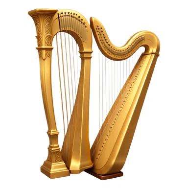 Cinematic Realistic Harp, a grand golden harp with intricately carved details, delicate strings shimmering under soft candlelight, rich wood tones adding warmth, a musician’s gentle fingers plucking a note, glowing with an ethereal and majestic aura. sticker