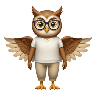 friendly anthropomorphised owl with wings instead of arms, in pants and a shirt, wearing glasses, walking upright, standard pose sticker