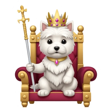 a cute west highland terrier sitting on a throne holding a scepter  sticker