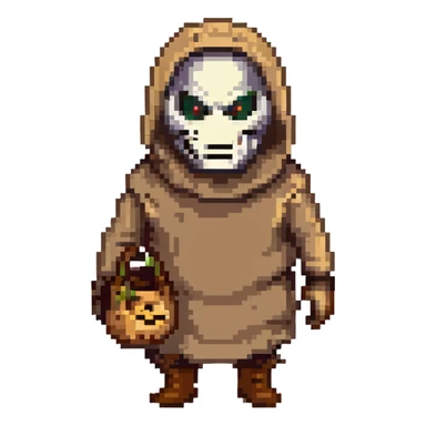horror villain with burlap sack mask and dark hollow eyes sticker