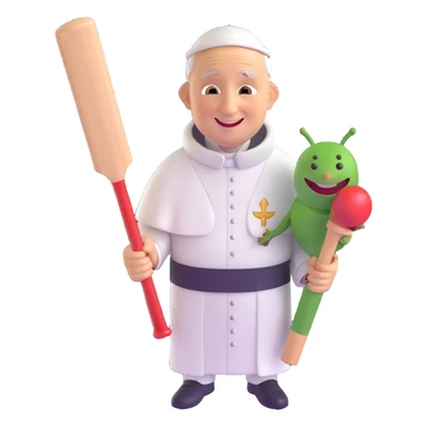the pope playing cricket, 3D emoji style sticker