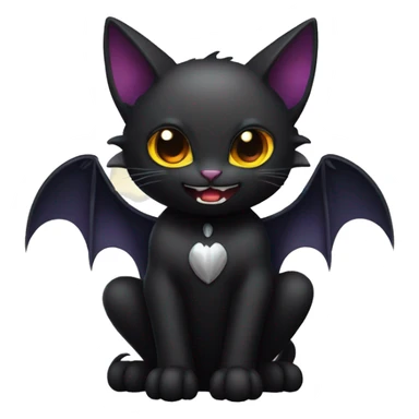 Black vampiric Cat-Fakémon with big fangs and bat wings on head and bat wings on back full body sticker