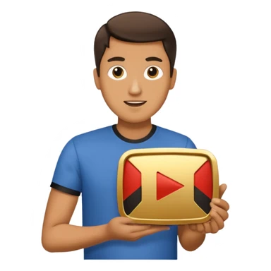 a man holding youtube golden play button sticker