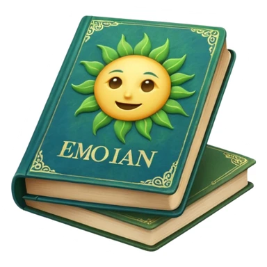 green and blue book with a sun symbol on it sticker