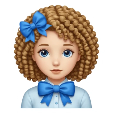 girl tied with blue bow and curly hair sticker