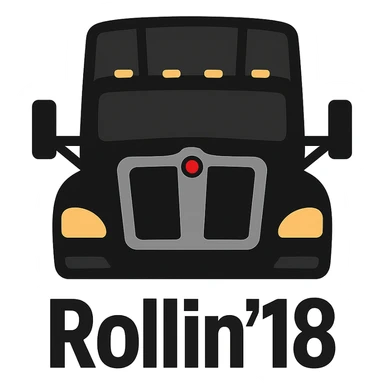 Edit the image of the truck by moving the text 'Rollin' 18' to the bottom of the truck. Keep the text bold and clear. The style should be emoji style with no background. sticker