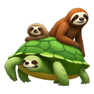red haired sloth sitting on a green turtle who is walking  sticker