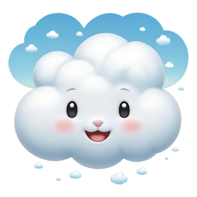 Cinematic tiny puffy bunny-shaped cloud, floating gently in the sky, soft glowing light, tiny rounded ears, smiling face, dreamy and magical. sticker
