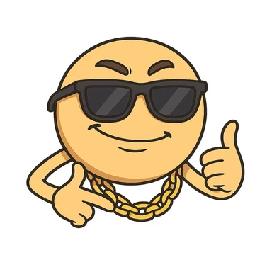 emoji with sunglasses and gold chain, cool attitude, hip hop cartoon style sticker