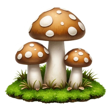 tiny brown and white mushrooms on moss sticker