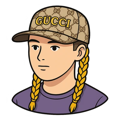Homme avec des tresses plus courtes et une casquette Gucci, style sticker, sans fond. Note: style sticker does not support editing, so using general style editor with sticker style intention. sticker