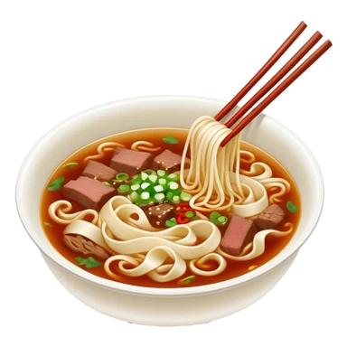 Lanzhou beef noodle soup with hand-pulled noodles, simplified emoji style with bold outlines and bright colors, cartoon style Gansu specialty La Mian sticker