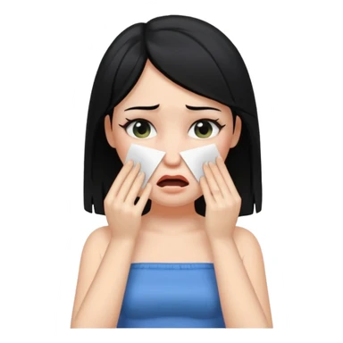 making a white skin black hair girl wearing tube using paper to swipe her tears because of stress ios memoji style sticker