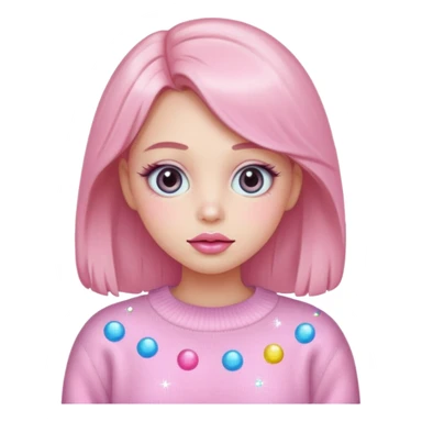 “Emoji girl, pastel pink blush, sparkly wide eyes, glossy bubblegum lips wearing oversized pastel sweater.” sticker