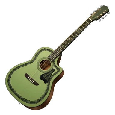 sage green acoustic guitar with black lacy-details sticker