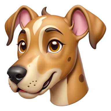 Cinematic Comical Fawn Great Dane Portrait Emoji, Head tilted dramatically with an exaggeratedly amused expression, featuring a sleek fawn Fur, wide, expressive amber eyes filled with playful disbelief, Simplified yet hilariously expressive features, highly detailed, glowing with a slightly sassy glow, high shine, dramatic yet playful, stylized with an air of cheeky mischief, bright and endearing, soft glowing outline, capturing the essence of a spirited and over-the-top guardian, so meme-worthy it feels like it could side-eye its way into internet fame instantly! sticker