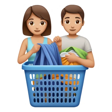 person putting dirty clothes in a laundry basket, simple and friendly sticker