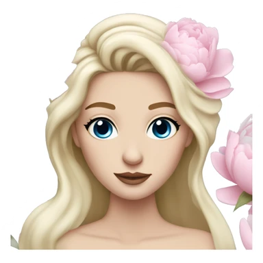 White bride with long light blonde hair and blue eyes with light pink peonies in hair white skin  sticker