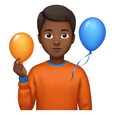dark brown skin, orange sweater, hold blue balloon sticker