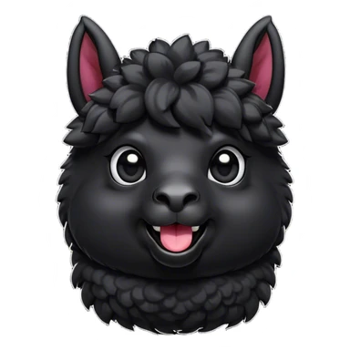 Cinematic Comical Black Alpaca Portrait Emoji, Head tilted dramatically with an exaggeratedly amused expression, featuring a striking jet-black fleece with playful texture, wide, expressive dark eyes filled with playful disbelief, Simplified yet hilariously expressive features, highly detailed, glowing with a slightly sassy glow, high shine, dramatic yet playful, stylized with an air of cheeky mischief, bright and endearing, soft glowing outline, capturing the essence of a spirited and over-the-top alpaca, so meme-worthy it feels like it could side-eye its way into internet fame instantly! sticker