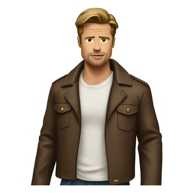 single Brad Pitt in white shirt and brown leather jacket sticker