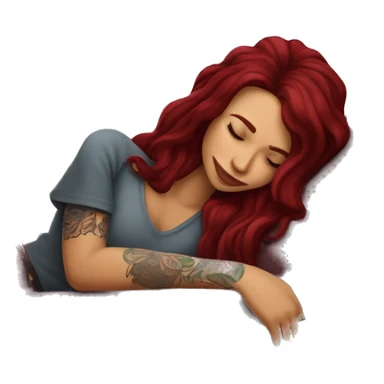 Beautiful tattooed burgundy long haired woman napping on sofa sticker