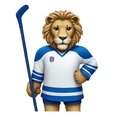 A lion in a hockey uniform in white and blue sticker