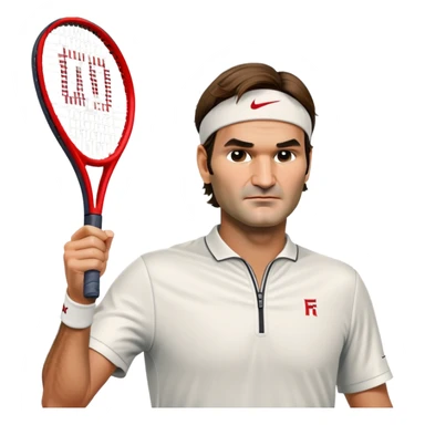 Roger Federer face, with racket sticker