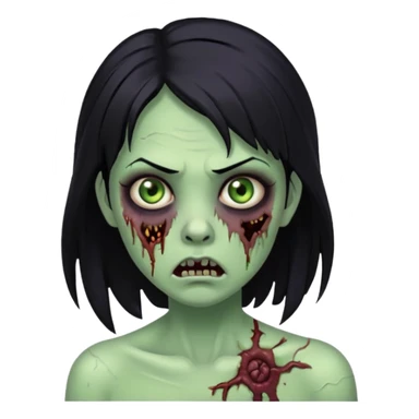 zombie girl with black hair, scary expression, horror zombie green sticker