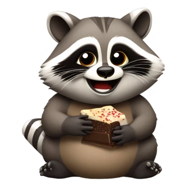 Chubby raccoon eating chocolate sticker