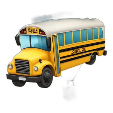 School bus hanging from hot air balloon sticker