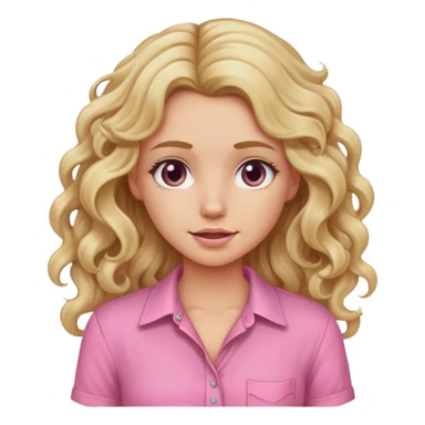 Blonde girl with long curly dirty blonde hair in a pink shirt portrait  sticker