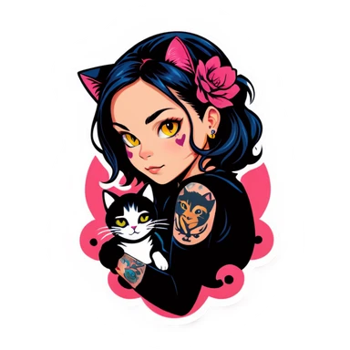  A girl with tattoos of cats  sticker