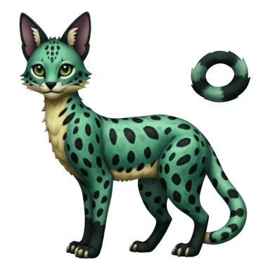 Epic complex detailed dark dusky gloomy deep gothic dark-deep-green, black, realistic Fakémon-Sprigatito-Floragato-Meowscarada-Trico-Sergal-Serval-Vernid-creature (full body) sticker