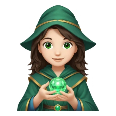 A teen brunette mage with tousled hair, holding a tiny glowing orb and smiling confidently. sticker